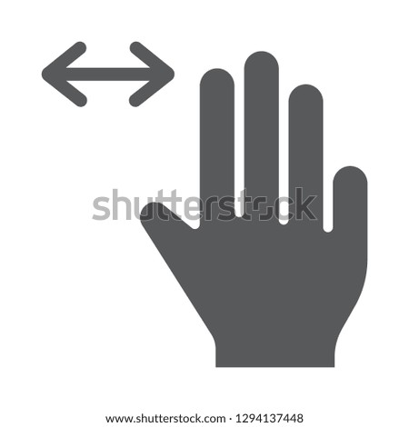 Three fingers horizontal scroll glyph icon, gesture and hand, flick sign, vector graphics, a solid pattern on a white background, eps 10.