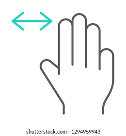Three fingers horizontal scroll thin line icon, gesture and hand, flick sign, vector graphics, a linear pattern on a white background, eps 10.