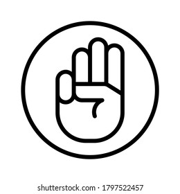 Icono de tres dedos. Vector de línea. Aislar sobre fondo blanco.