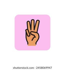 Three fingers up line icon. Palm, arm, hand. Gesturing concept. Can be used for topics like gesturing, promise, scouting.