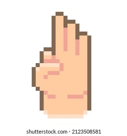 Tres Dedos. Icono de gesto de mano de arte de píxeles