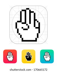 Three fingers. Pixel hand cursor icon. Vector illustration.