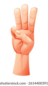 Three fingers raised showing number three. Vector cartoon illustration