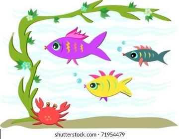 Three Fish and a Crab