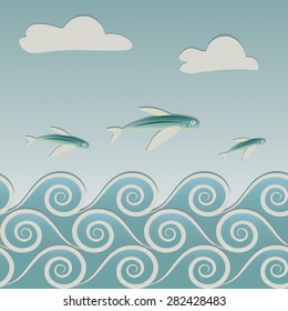 Three fish jumping in the sea, seamless vector illustration eps 10.