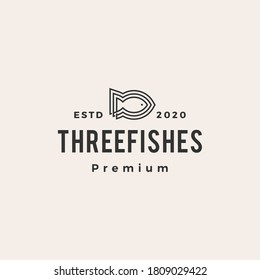 tres líneas de línea de pescado contorno hipster vintage ilustración de icono