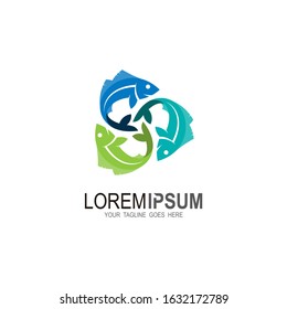 Three fish logo design template, Sea food logo vector, 
