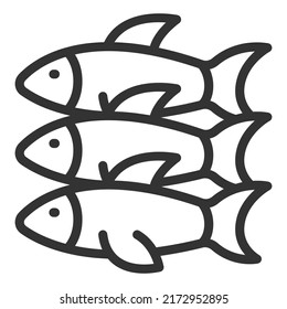 Three fish in a row, one after the other - vector sign, web icon, illustration on a white background, outline style