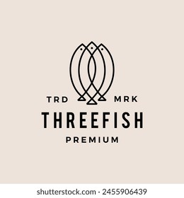 Three Fishes triple fish line outline monoline logo hipster vintage vector icon illustration
