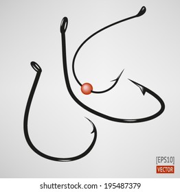 Three fishing hooks, stock vector