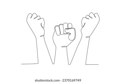 Three fists were raised to fight for equality. Human rights day one-line drawing