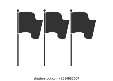 Three flags abstract graphic icon. Waving flags on flagstaffs sign isolated on white background. Vector illustration