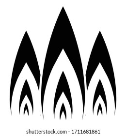 Three flame fire Burn bonfire 3 tongues icon black color vector illustration flat style image