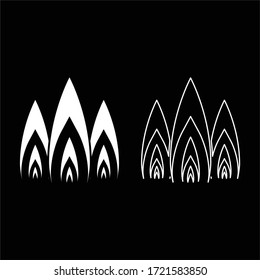 Three flame fire Burn bonfire 3 tongues icon outline set white color vector illustration flat style image