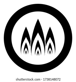 Three flame fire Burn bonfire 3 tongues icon in circle round black color vector illustration flat style image