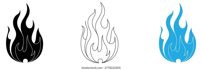 Three flame icons in different colors for various design needs