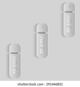 Three flash cards on the gray background marked