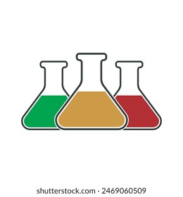 Three flask with three different chemicals, icon