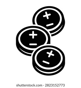 Three flat lithium button cell batteries with electronic electricity positive negative polarity