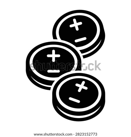 Three flat lithium button cell batteries with electronic electricity positive negative polarity