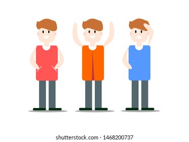 Three flat man in difference character. 