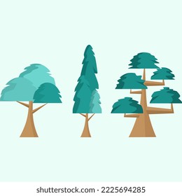 three flat trees in minimalist style. Flat forest tree nature plant isolated eco friendly foliage.
