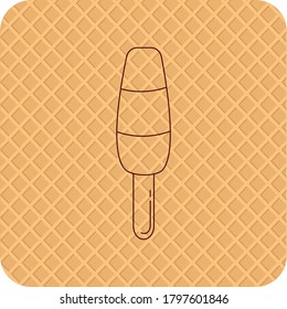 Three flavor ice cream icon or popsicle in brown lines. textured beige background