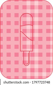 Three flavor ice cream icon or popsicle with red lines. pink background
