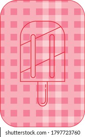 Three flavor ice cream icon or popsicle with red lines. pink background