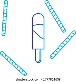 Three flavor ice cream icon or popsicle degraded blue lines. white background