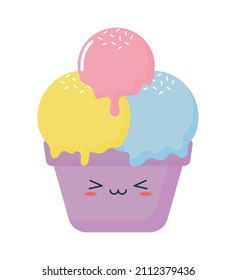 three flavor ice cream on purple cup