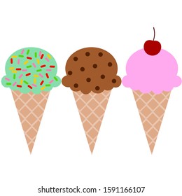 three flavor ice-cream cone vector