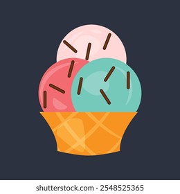 three flavor mixed ice cream cup in flat vector design.