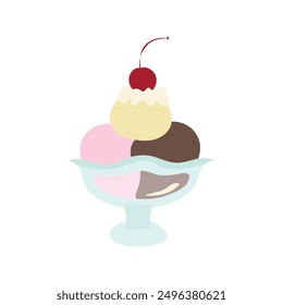 three flavors of ice cream in an ice bowl and lychee on top