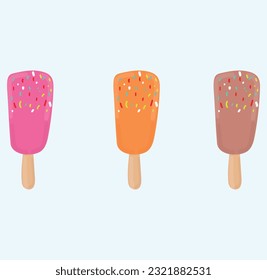 Three Flavour Ice Cream Vector Illustration
