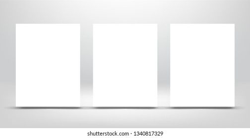 Three Floated Poster Mockup. Vector Letter Size Template On Light Gray Background