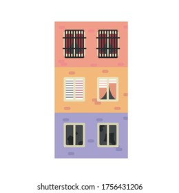 three floors of high-rise buildings of different styles. Vector illustration for videos and books