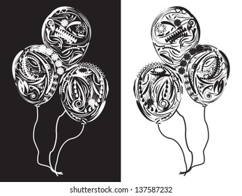 Three floral Balloons in white and black colors