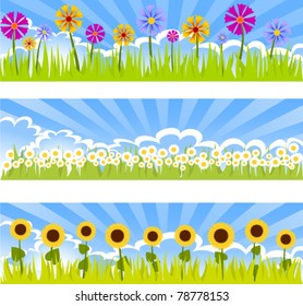 three floral banners