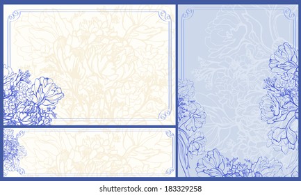  Three floral frame with tulips, painted lines