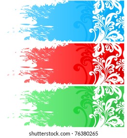 Three floral horizontal banners with white floral pattern
