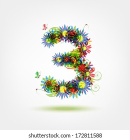 Three, floral number for your design