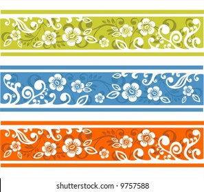 Three floral strips isolated on a white background.