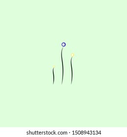 Three flower icons on a green background