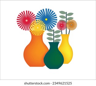 Tres macetas de flores con flores
