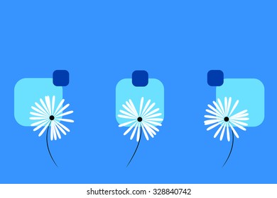 Three flowers of blue background and three squares