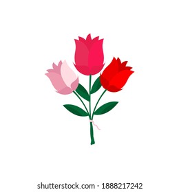 Drei Blumen. Ein Design-Element für die Ferien. Flache Illustration mit roter, weißer und rosafarbener Blume