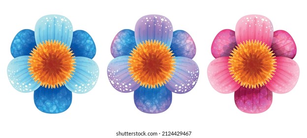 three flowers in different color. Wedding, postcard, watercolor