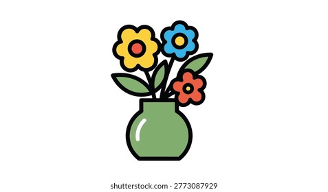 Three flowers in green vase