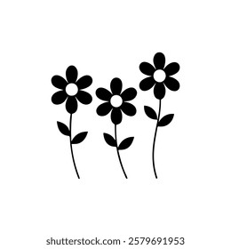 Three flowers icon silhouette vector illustration on white background